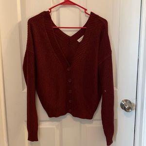 Button up deep V neck cropped sweater